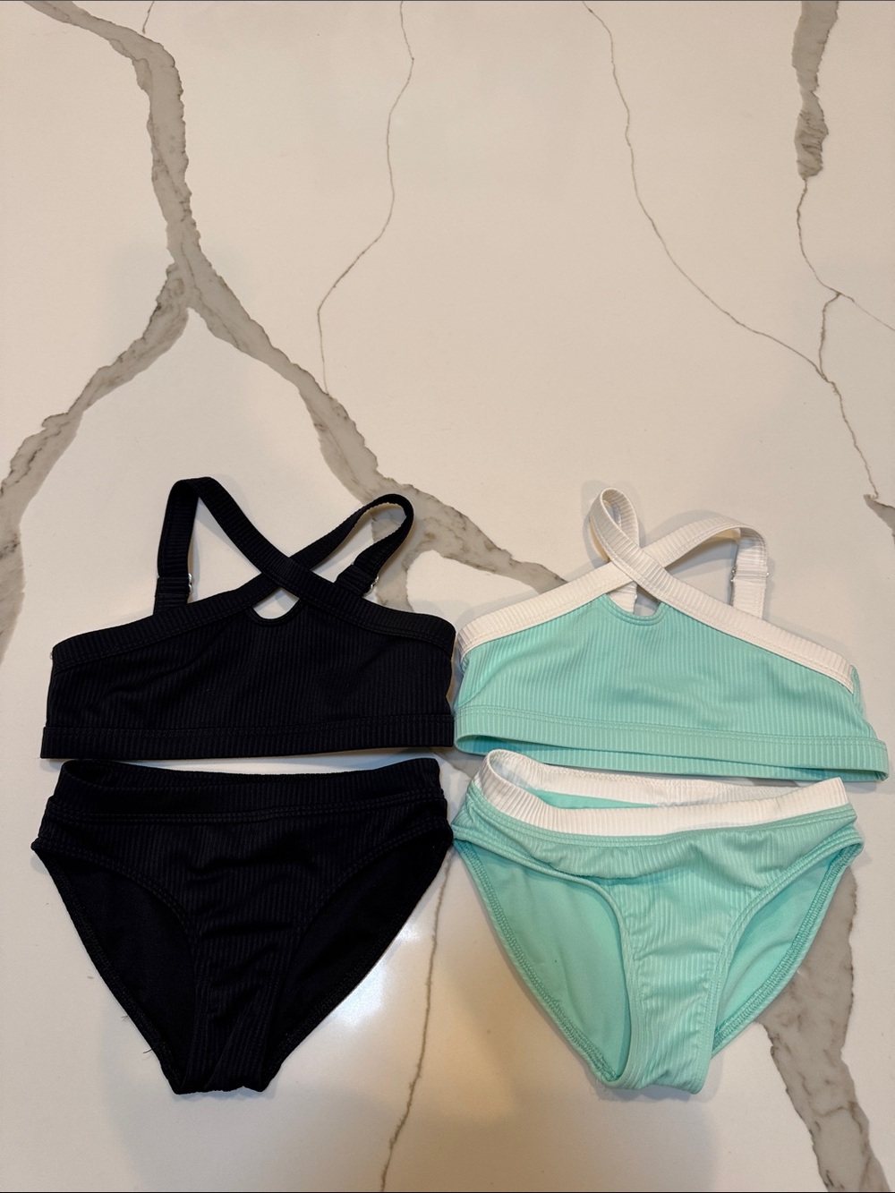 Girls abercrombie kids Black and Mint Ribbed Cross-Back Bikini Set size 5/6